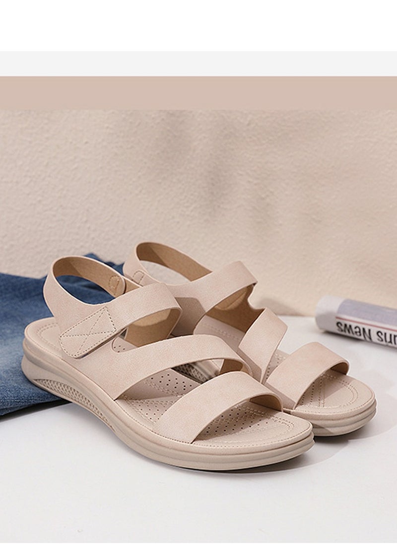 Women's Casual Sports Thick Soled Non Slip Sandals Breathable Wedge Shoes For Outdoors Light Beige