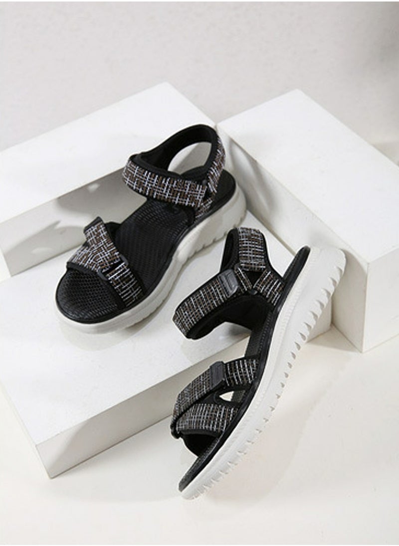 Women's Casual Sports Thick Soled Non Slip Sandals Comfortable Wedge Shoes For Outdoors Black