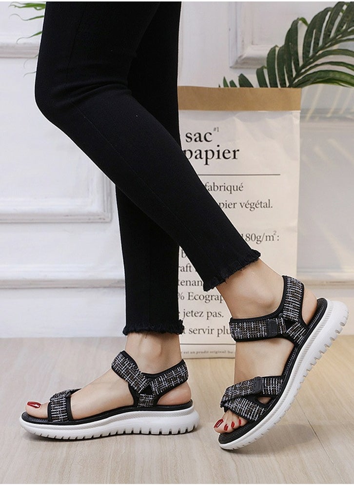 Women's Casual Sports Thick Soled Non Slip Sandals Comfortable Wedge Shoes For Outdoors Black