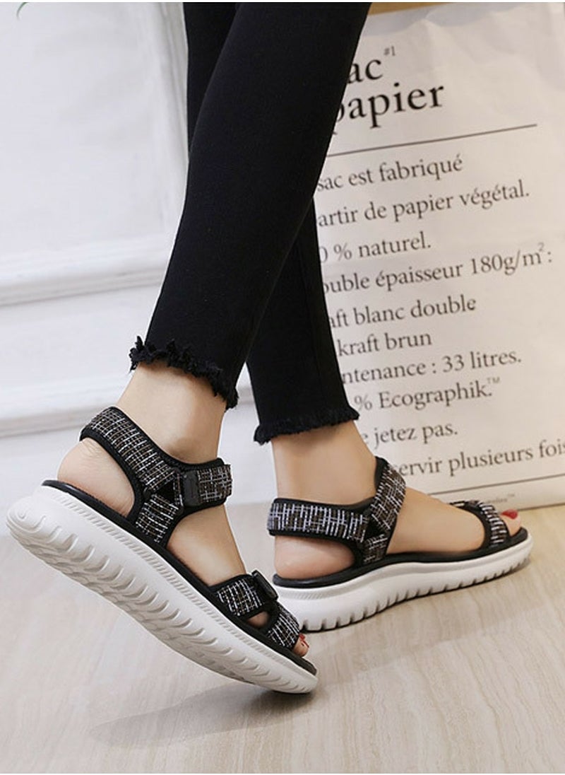 Women's Casual Sports Thick Soled Non Slip Sandals Comfortable Wedge Shoes For Outdoors Black