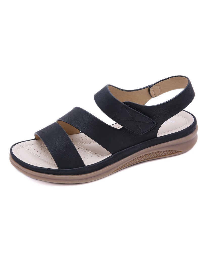 Women's Casual Sports Thick Soled Non Slip Sandals Breathable Wedge Shoes For Outdoors Black