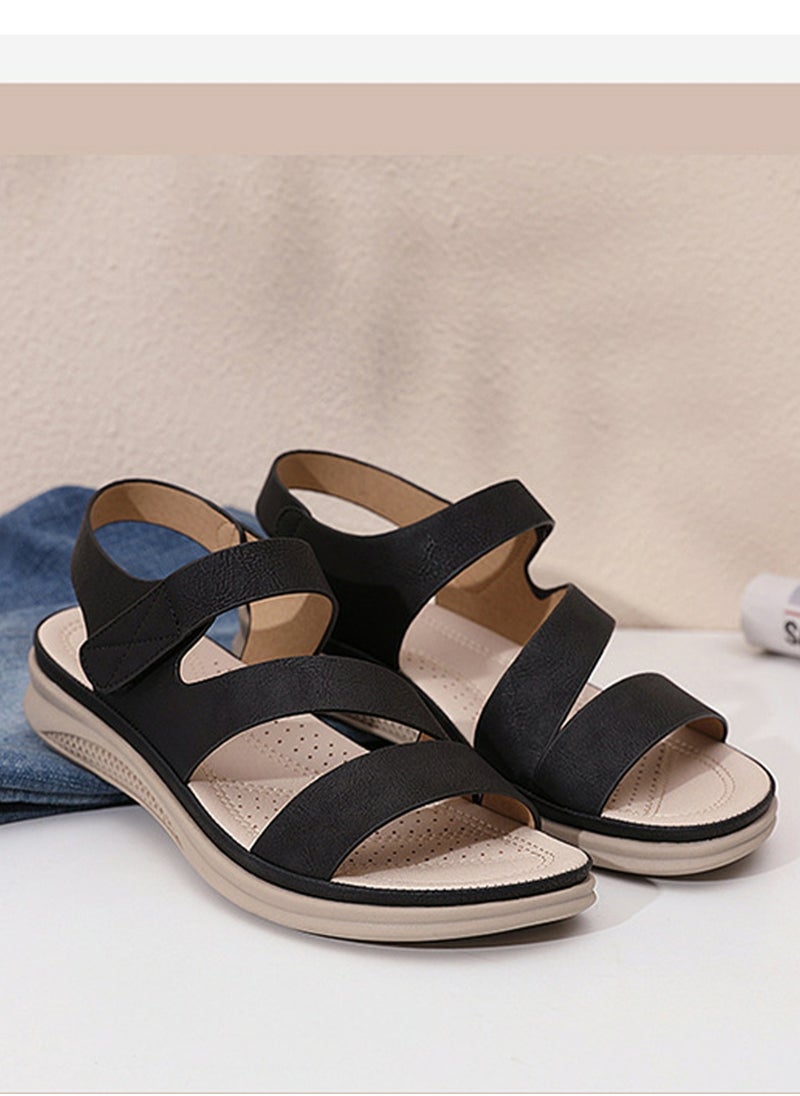 Women's Casual Sports Thick Soled Non Slip Sandals Breathable Wedge Shoes For Outdoors Black