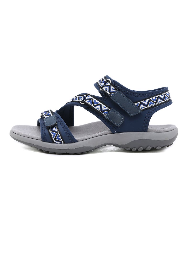 Women's Printed Casual Sports Thick Soled Non Slip Sandals Platform Shoes Navy Blue Print