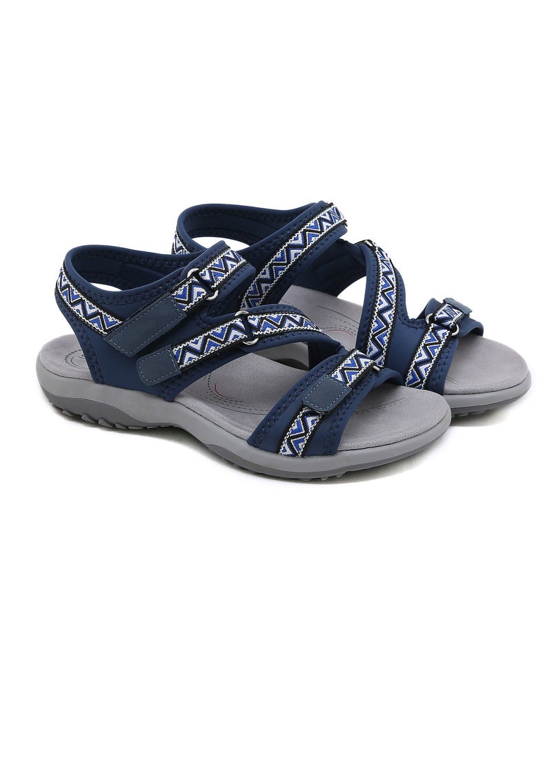 Women's Printed Casual Sports Thick Soled Non Slip Sandals Platform Shoes Navy Blue Print