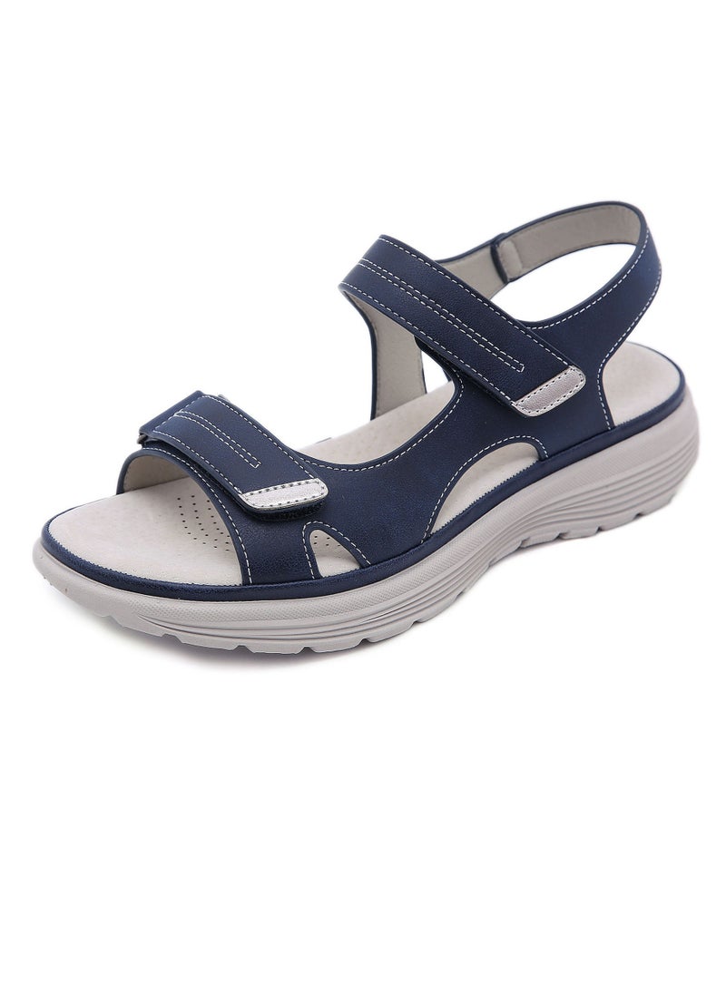 Women's Casual Sports Thick Soled Sandals Comfortable Wedge Shoes For Outdoors Dark Blue