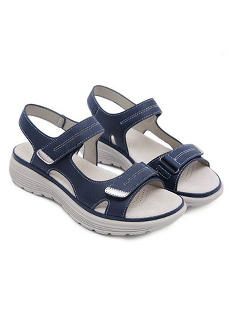 Women's Casual Sports Thick Soled Sandals Comfortable Wedge Shoes For Outdoors Dark Blue