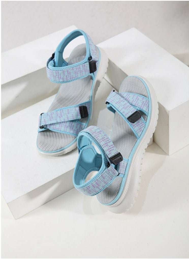 Women's Casual Sports Thick Soled Non Slip Sandals Comfortable Wedge Shoes For Outdoors Blue