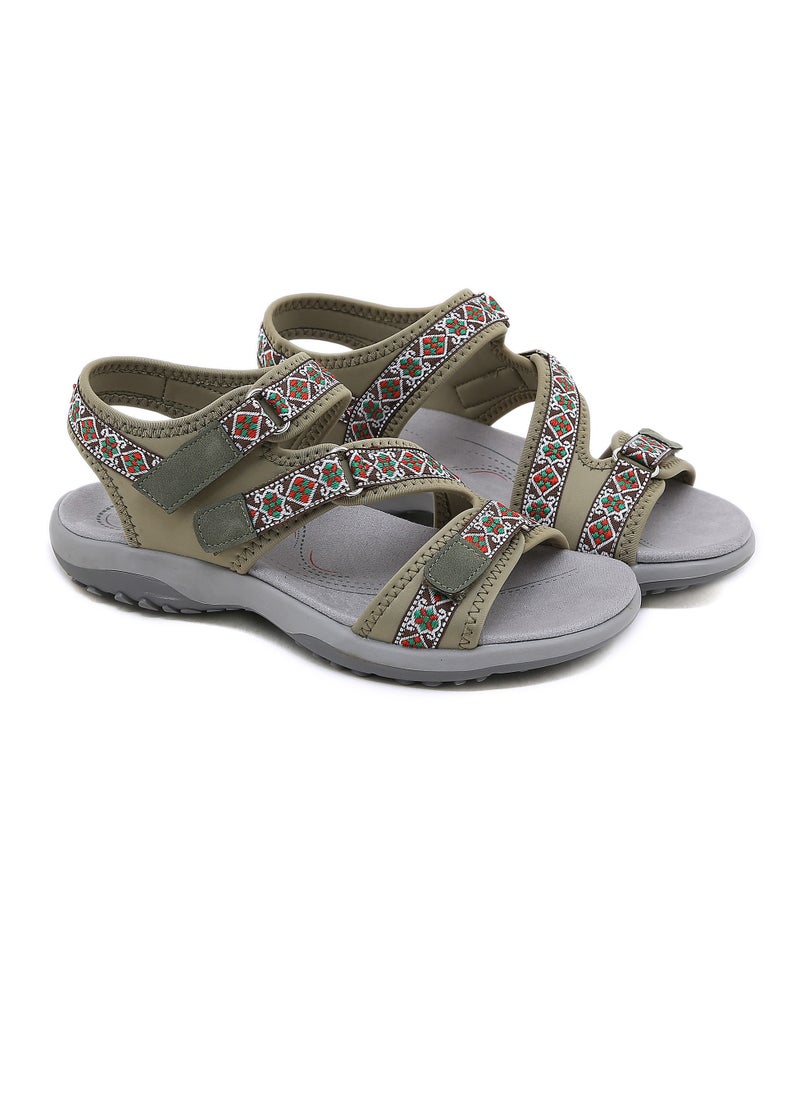 Women's Printed Casual Sports Thick Soled Non Slip Sandals Platform Shoes Green Print