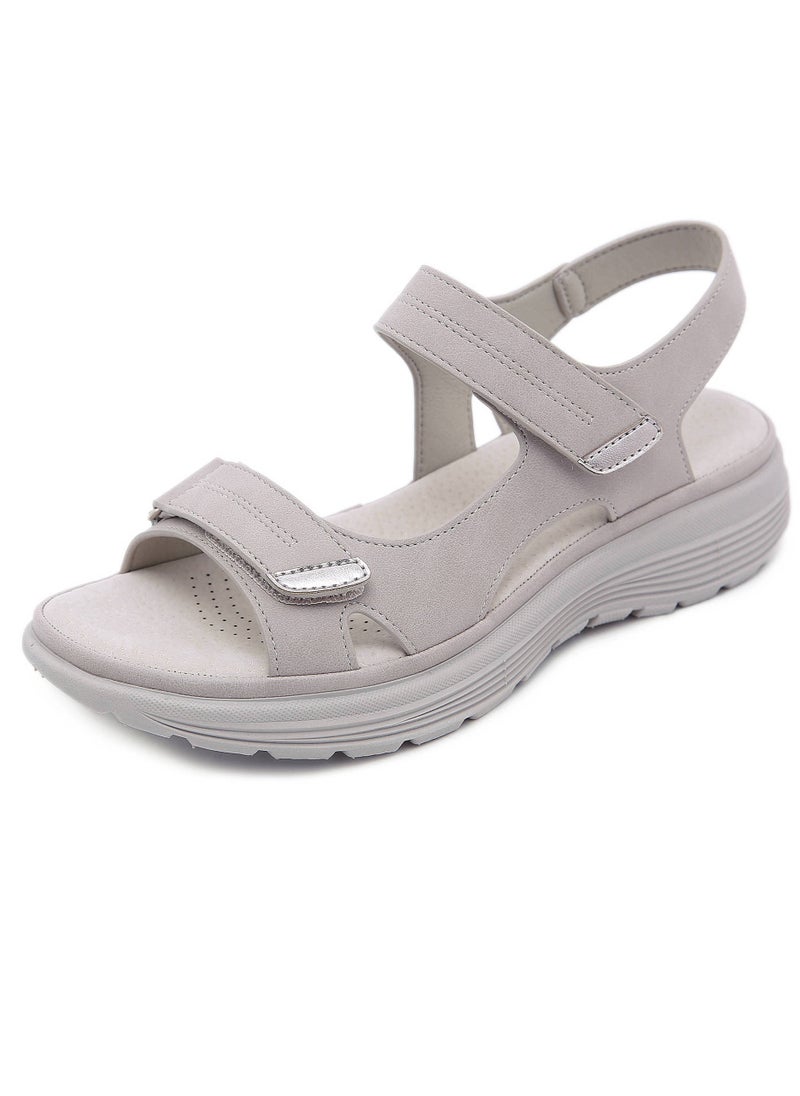 Women's Casual Sports Thick Soled Sandals Comfortable Wedge Shoes For Outdoors Pale Grey