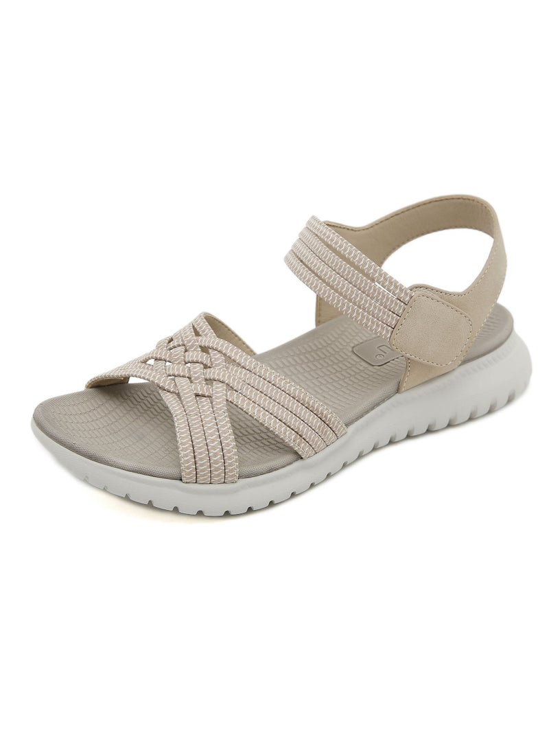 Women's Casual Sports Thick Soled Non Slip Sandals Rubber Band Upper Wedge Shoes  Beige