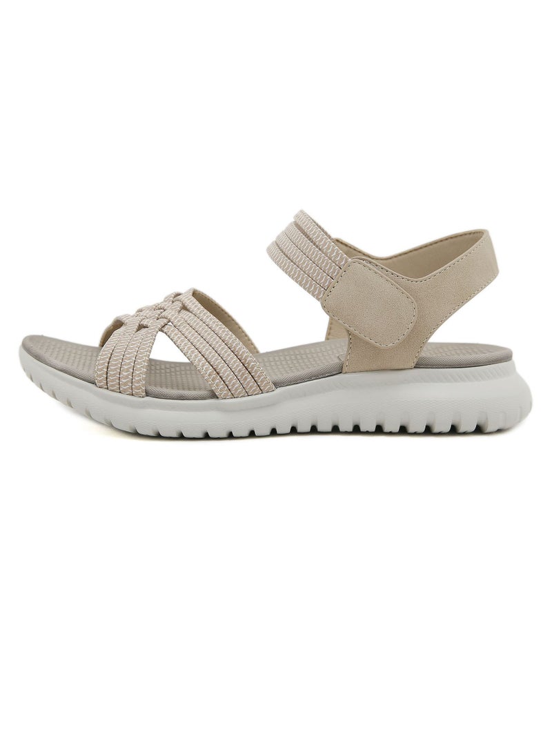 Women's Casual Sports Thick Soled Non Slip Sandals Rubber Band Upper Wedge Shoes  Beige