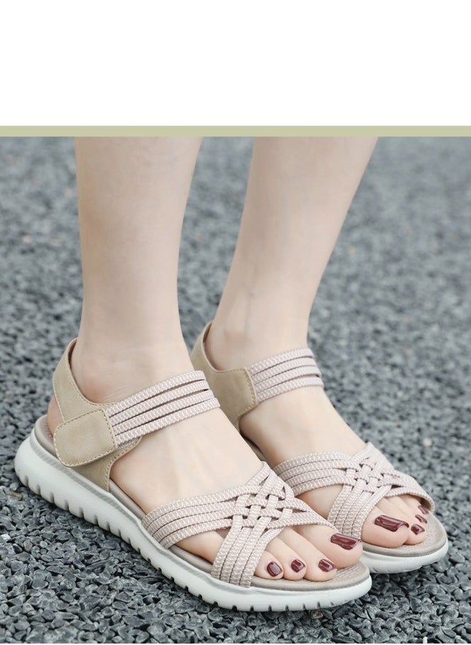 Women's Casual Sports Thick Soled Non Slip Sandals Rubber Band Upper Wedge Shoes  Beige