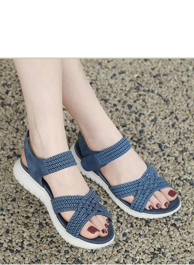 Women's Casual Sports Thick Soled Non Slip Sandals Rubber Band Upper Wedge Shoes Dark Blue