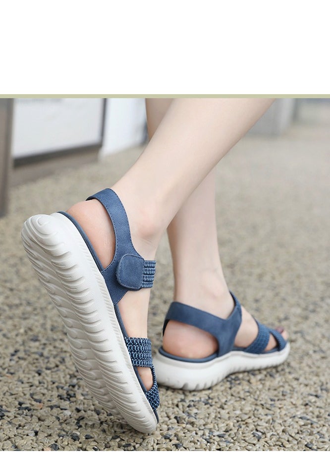 Women's Casual Sports Thick Soled Non Slip Sandals Rubber Band Upper Wedge Shoes Dark Blue