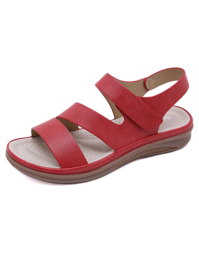 Women's Casual Sports Thick Soled Non Slip Sandals Breathable Wedge Shoes For Outdoors Red