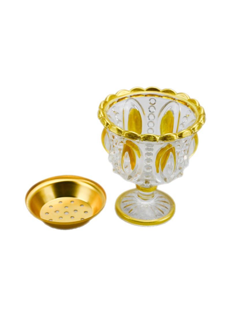 Clear Gold Crystal Incense Burner Suits for Home, Office Decors, Clear Incense Burner with Brass Holder