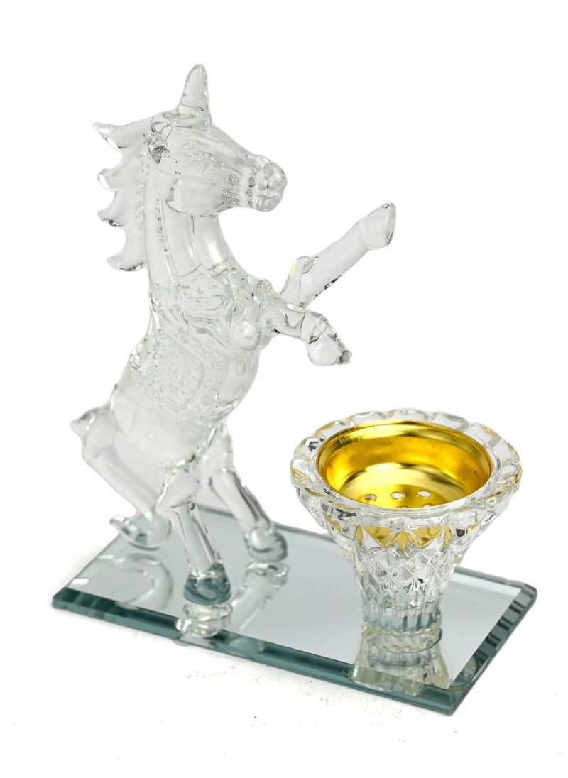 Crystal Ash Catcher Tray With Unicorn Design, Decorative Crystal Art, Bakhoor Incense Holder, Crystal Incense Burner Decorative, Crystal Glass Incense Burner For Yoga - 1 Piece