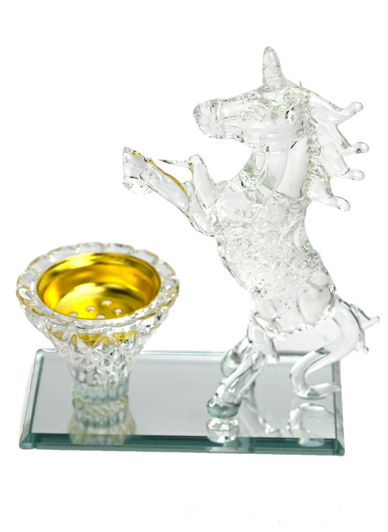 Crystal Ash Catcher Tray With Unicorn Design, Decorative Crystal Art, Bakhoor Incense Holder, Crystal Incense Burner Decorative, Crystal Glass Incense Burner For Yoga - 1 Piece