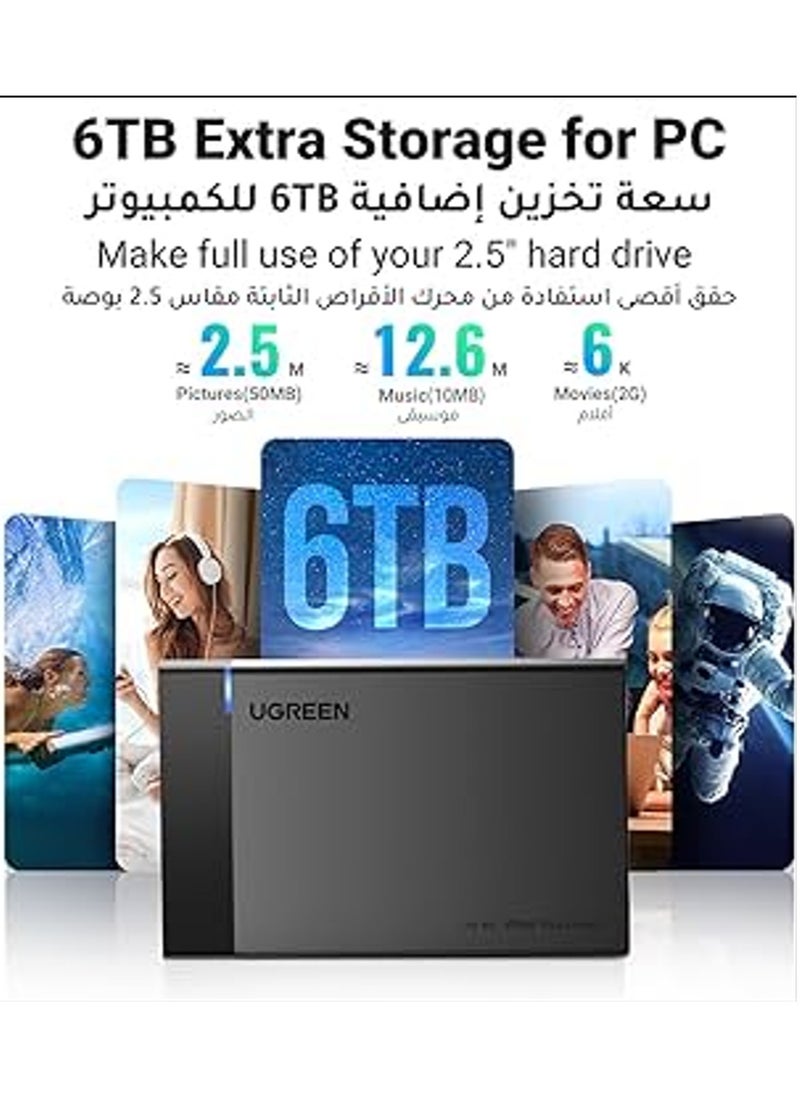 Hard Disk Case for 2.5 Inch 9.5mm 7mm Sandisk WD Seagate Toshiba Samsung SATA III HDD SSD 6TB PS5 PS4 Black