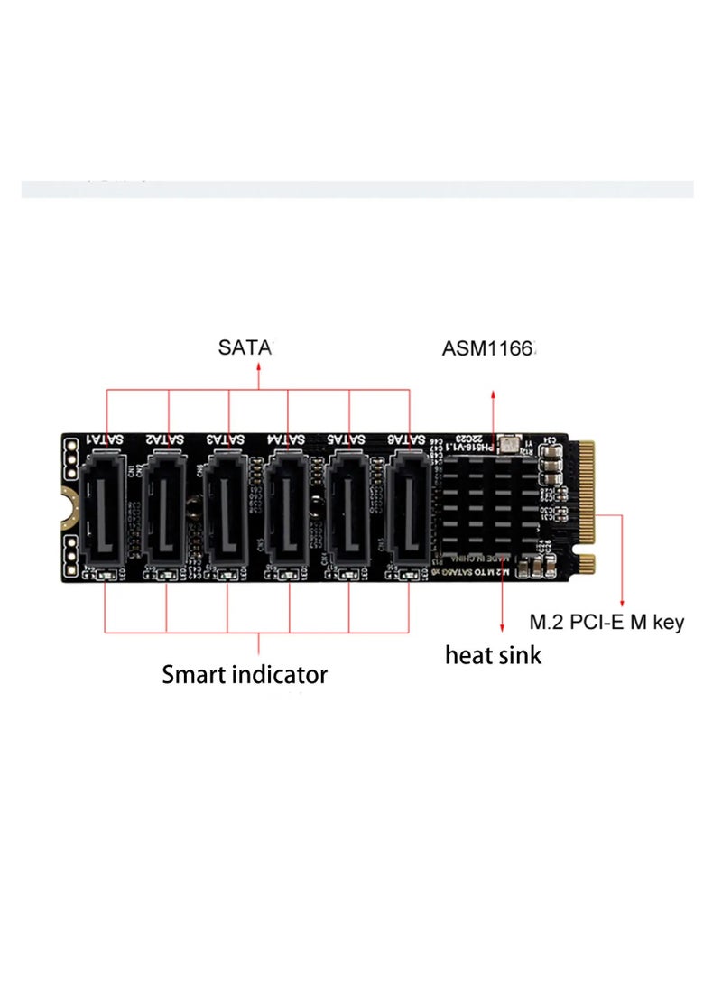 M.2 NVME PCI-E PCIE X4 X8 X16 To 6 Port 3.0 SATA Adapter Card Riser III 6GB/S Chassis server PC Expansion+6PCS 3.0 SATA CABLE (size B)