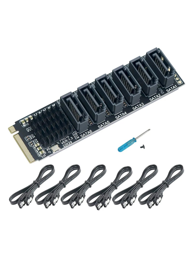 M.2 NVME PCI-E PCIE X4 X8 X16 To 6 Port 3.0 SATA Adapter Card Riser III 6GB/S Chassis server PC Expansion+6PCS 3.0 SATA CABLE (size B)