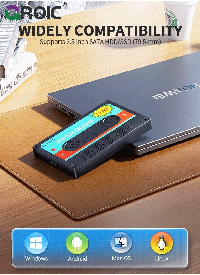 2.5'' Hard Drive Enclosure SATA to USB3.0 DIY Sticker External HDD for 7/9.5mm SSD, Portable Case with UASP Max 6TB Compatible Xbox, PS4, Samsung