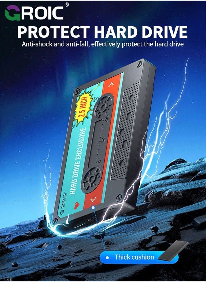 2.5'' Hard Drive Enclosure SATA to USB3.0 DIY Sticker External HDD for 7/9.5mm SSD, Portable Case with UASP Max 6TB Compatible Xbox, PS4, Samsung