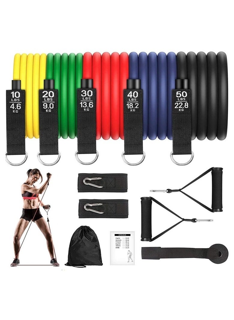 FFA SPORTS Resistance Bands 11 PCS Set with Bag, Rubber Elastic Fitness Bands Yoga Workout Bands Pull Rope Exercise Bands for Home and Multifunctional Gym Workout Set 150LB