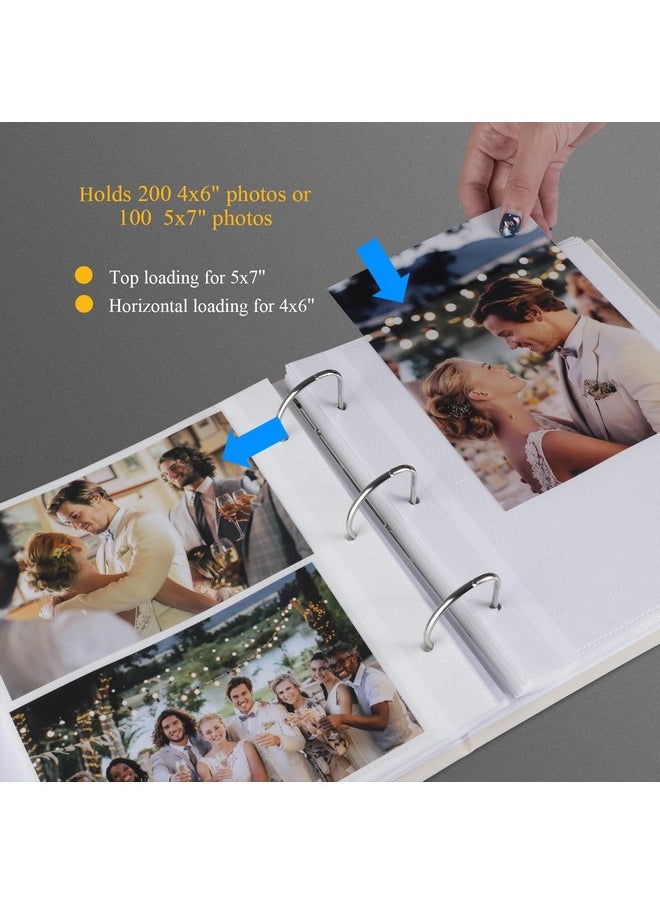 Photo Album 4X6 Photos Hold 200 Or 5X7 Pictures Hold 100, 3 Ring Binder Photo Albums Linen Cover Photo Book Acid Free Albums 4X6 5X7 For Family Wedding Baby(Beige)