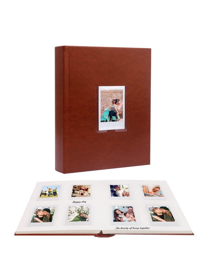 128 Pockets Photo Album With Writing Space, Front Window, Photo Albums 3 Inch Compatible With Fujifilm Instax Mini 12 11 9 99 8 40 Evo, For Polaroid 300, Hp Sprocket, K-Pop Photocards(Brown)