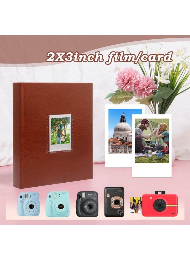 128 Pockets Photo Album With Writing Space, Front Window, Photo Albums 3 Inch Compatible With Fujifilm Instax Mini 12 11 9 99 8 40 Evo, For Polaroid 300, Hp Sprocket, K-Pop Photocards(Brown)