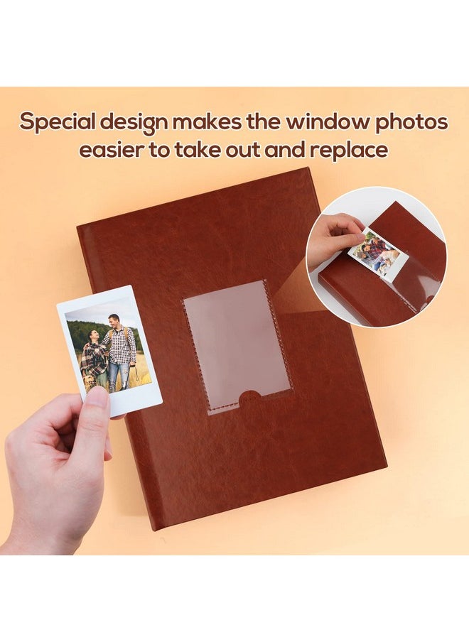 128 Pockets Photo Album With Writing Space, Front Window, Photo Albums 3 Inch Compatible With Fujifilm Instax Mini 12 11 9 99 8 40 Evo, For Polaroid 300, Hp Sprocket, K-Pop Photocards(Brown)