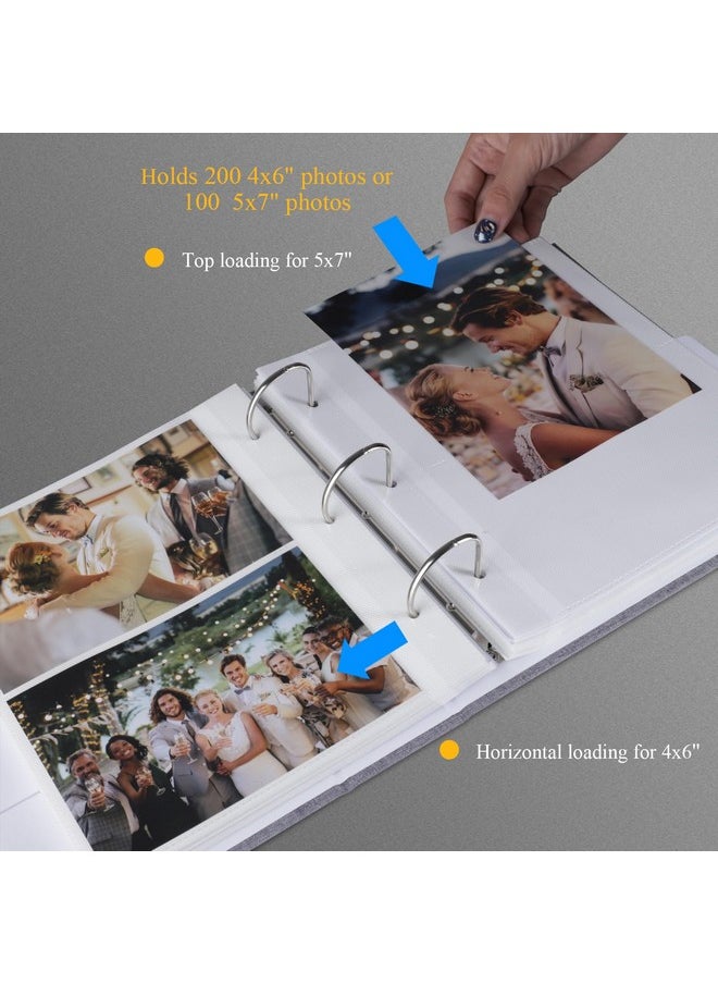 Photo Album 4X6 Photos Hold 200 Or 5X7 Pictures Hold 100, 3 Ring Binder Photo Albums Linen Cover Photo Book Acid Free Albums 4X6 5X7 For Family Wedding Baby (Grey)