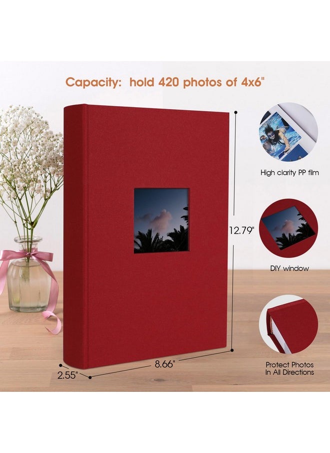 Photo Album 4X6 420 Photos With Writing Space, 4X6 Photo Album Linen Cover With Memo Slip-In Pockets, 420 Photos 4X6 Pictures Album Book For Wedding Kids Travel Family Baby (Wine Red)