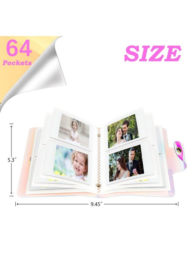 2 Packs 64 Pockets Holographic Mini Photo Album, Portable Kpop Photo Card Holder For Fujifilm Instax Mini Camera/Polaroid Snap Touch/Socialmatic Instant Cameras,2X3 Inch Film