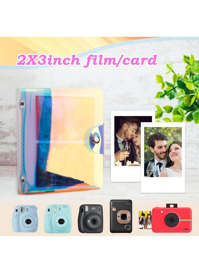 2 Packs 64 Pockets Holographic Mini Photo Album, Portable Kpop Photo Card Holder For Fujifilm Instax Mini Camera/Polaroid Snap Touch/Socialmatic Instant Cameras,2X3 Inch Film