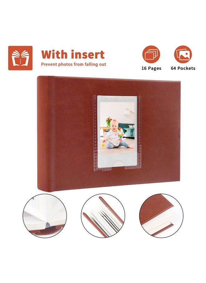 64 Pocket 2X3 Photo Album With Writing Space, Leather Cover, Compatible With Fujifilm Instax Mini 12 11 9 99 8 7+ 40,Polaroid Snap Instant Cameras & Zip Instant Printer(Brown)