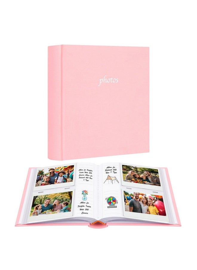 120 Horizontal Photos Album With Memo Areas For Fujifilm Instax Wide Camera,Linen Cover,Photo Book For Polaroid Now+/Now/I Type/Onestep+/600 Instant Film Camera, Pop/Lab Instant Print Camera(Pink)