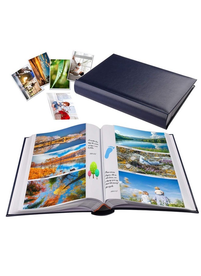 Photo Album 4X6 Photos Hold 402 Pockets With Memo Slip-In Pockets Photo Book, Leather Cover Picture Albums With Writing Space For Wedding Family Vacation Mother'S Day Christmas Gifts Blue