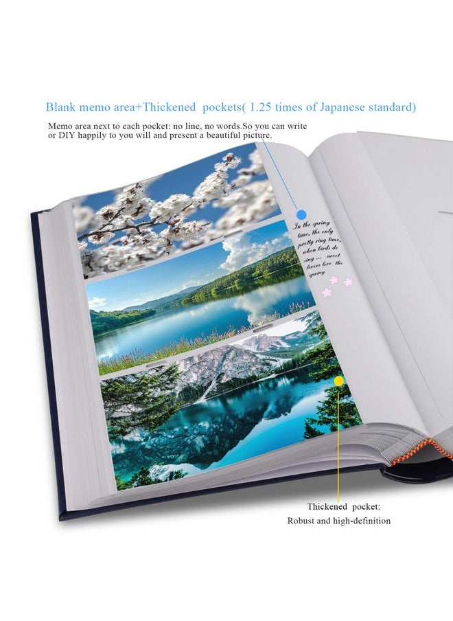 Photo Album 4X6 Photos Hold 402 Pockets With Memo Slip-In Pockets Photo Book, Leather Cover Picture Albums With Writing Space For Wedding Family Vacation Mother'S Day Christmas Gifts Blue