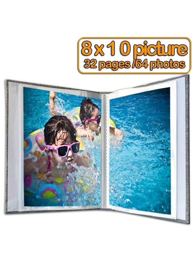 Light Pink 8X10 Photo Album With 64 Photos, Clear Pages, Linen Cover