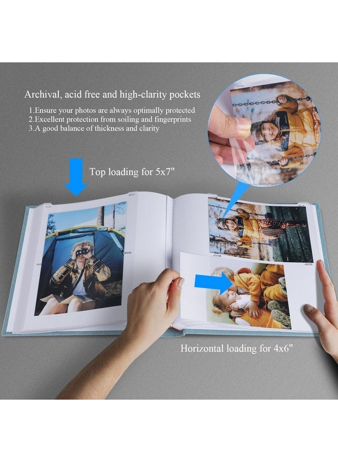 Photo Album With Writing Space 50 Pages 4X6 Photos Hold 200 Or 5X7 Pictures Hold 100, Linen Cover Small Photo Book Albums With Memo For Anniversary Wedding Baby (Cyan Blue)