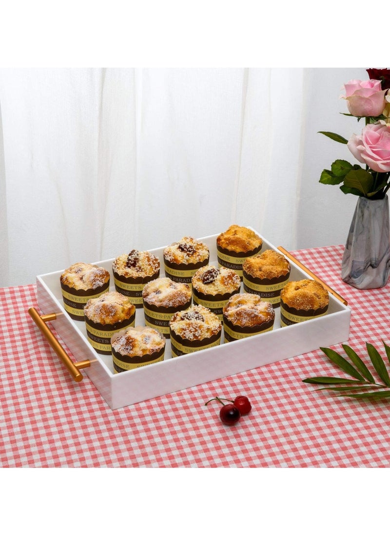 Glossy White Acrylic Lucite Serving Tray with Metal Handles,No Need to Assemble,11x14 Inch,Decorative Storage Organizer with Spill-Proof Design,Serving for Coffee,Breakfast,Dinner and More