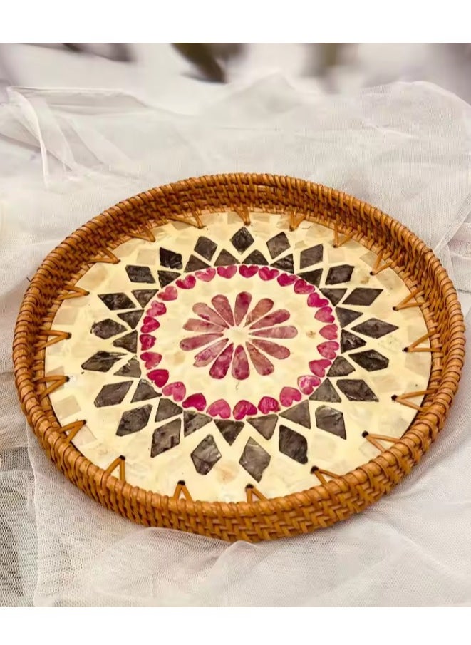 rattan with mother pearl tray