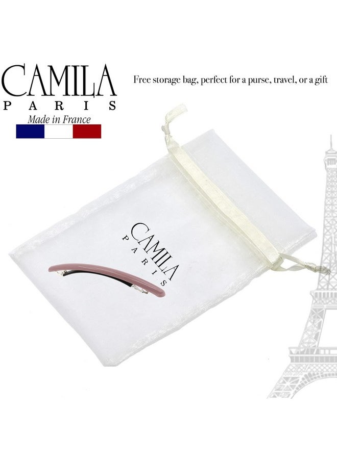 Paris Cp3251 French Hair Barrette Large Brown, Long Skinny Strong Hold Grip Hair Clips For Women, Thin Rubberized Automatic Clasp No Slip Durable Styling Girls Hair Accessories, Made In France