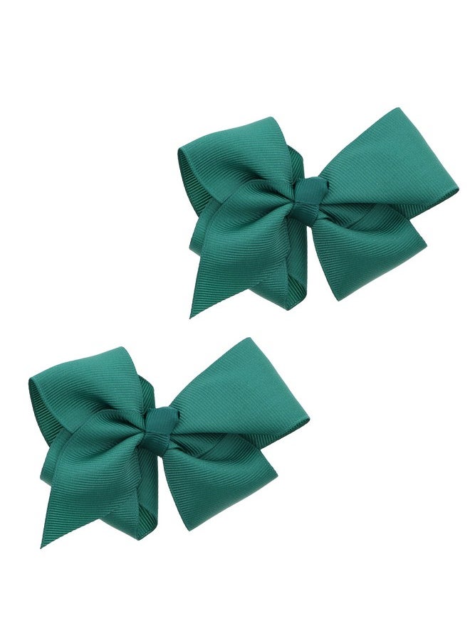 3 Inch Grosgrain Bow For Little Girls- Set Of 2 (Hunter Green)
