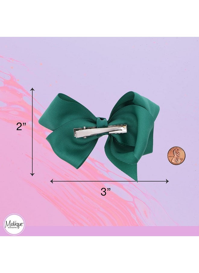 3 Inch Grosgrain Bow For Little Girls- Set Of 2 (Hunter Green)