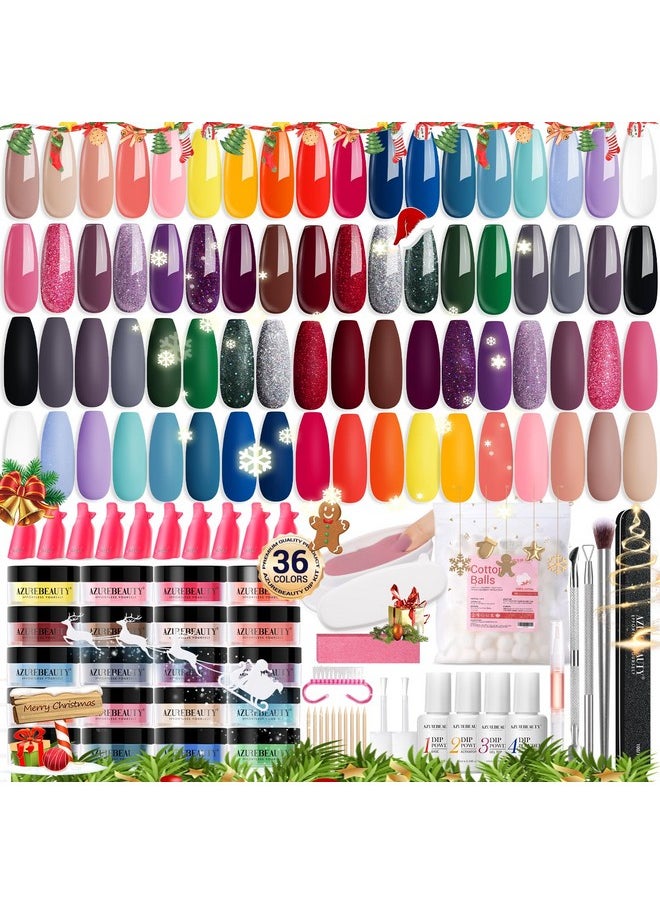 170Pcs Dip Powder Nail Kit Starter 36 Colors Christmas Pink Red Purple Dipping Powder With Base/Top Coat Activator Dip Liquid Set + Nail Removal Accessories Set For Gift