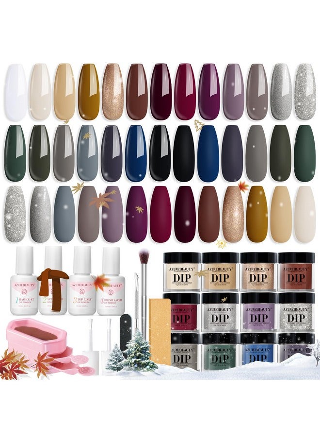 Dip Powder Nail Kit Starter 20 Colors Glitter Dark Green Grey Purple Fall Winter 31 Pcs Dip Powder Liquid Set With Top/Base Coat Activator For French Nails Art Manicure Diy Salon Gift