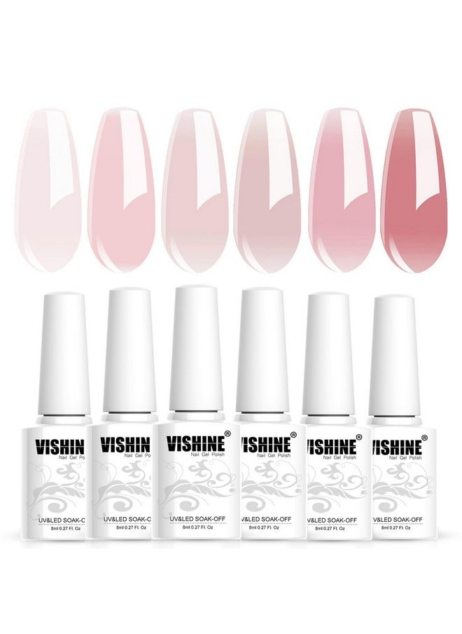 Vishine Nude Gel Polish Kit, Sheer Milky Pink Jelly Transparent Nail Polish UV LED Gel Nail Polish Varnish Nail Art DIY Saon 6Pcs 8ML